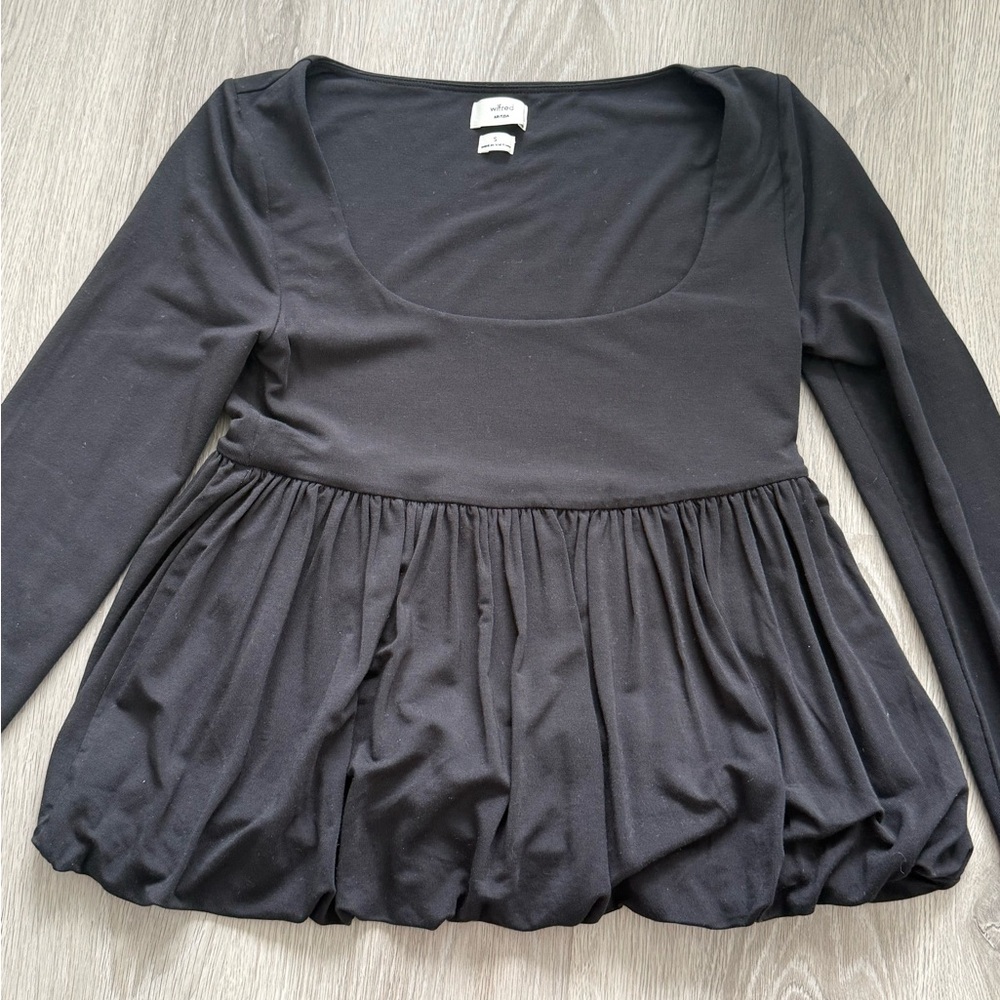 Aritzia Black Long-Sleeve Peplum Scoop Neck Top